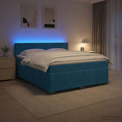 Letto con Box Spring, Materasso e LED Blu 140 x 190 cm Velluto