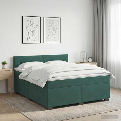 Letto con Box Spring, Materasso e LED Verde Scuro 140 x 190 cm