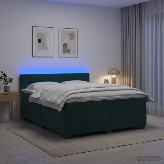 Letto con Box Spring, Materasso e LED Verde Scuro 140 x 190 cm - homemem39