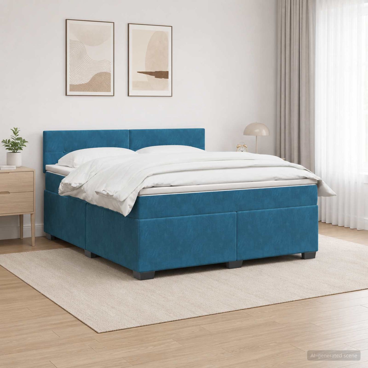 Letto con Box Spring, Materasso e LED Blu 180 x 200 cm Velluto