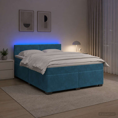 Letto con Box Spring, Materasso e LED Blu 180 x 200 cm Velluto