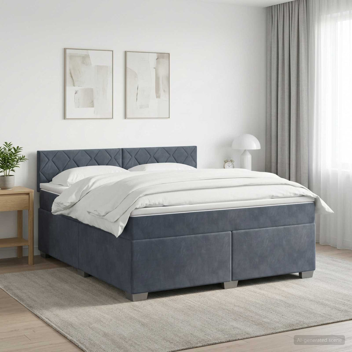 Letto con Box Spring, Materasso e LED Grigio Scuro 160 x 200 cm