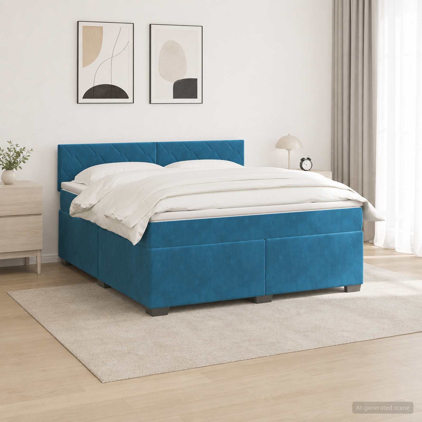 Letto con Box Spring, Materasso e LED Blu 160 x 200 cm Velluto | homemem39
