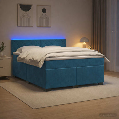 Letto con Box Spring, Materasso e LED Blu 180 x 200 cm Velluto