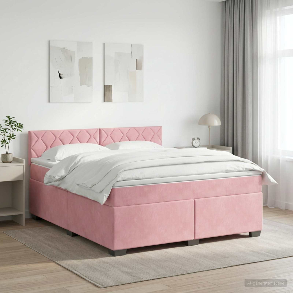 Letto con Box Spring, Materasso e LED Rosa 140 x 190 cm Velluto | homemem39
