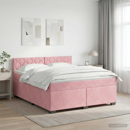 Letto con Box Spring, Materasso e LED Rosa 140 x 190 cm Velluto | homemem39