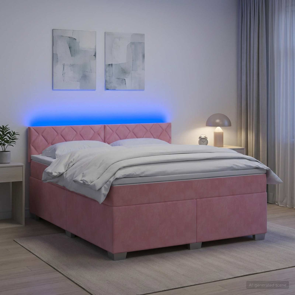 Letto con Box Spring, Materasso e LED Rosa 140 x 190 cm Velluto | homemem39