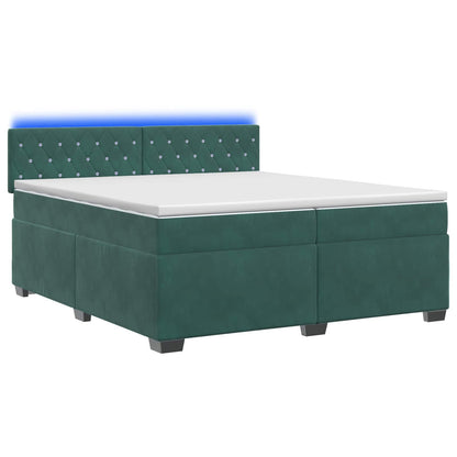 Letto con Box Spring, Materasso e LED Verde Scuro 200 x 200 cm