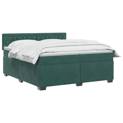 Letto con Box Spring, Materasso e LED Verde Scuro 200 x 200 cm
