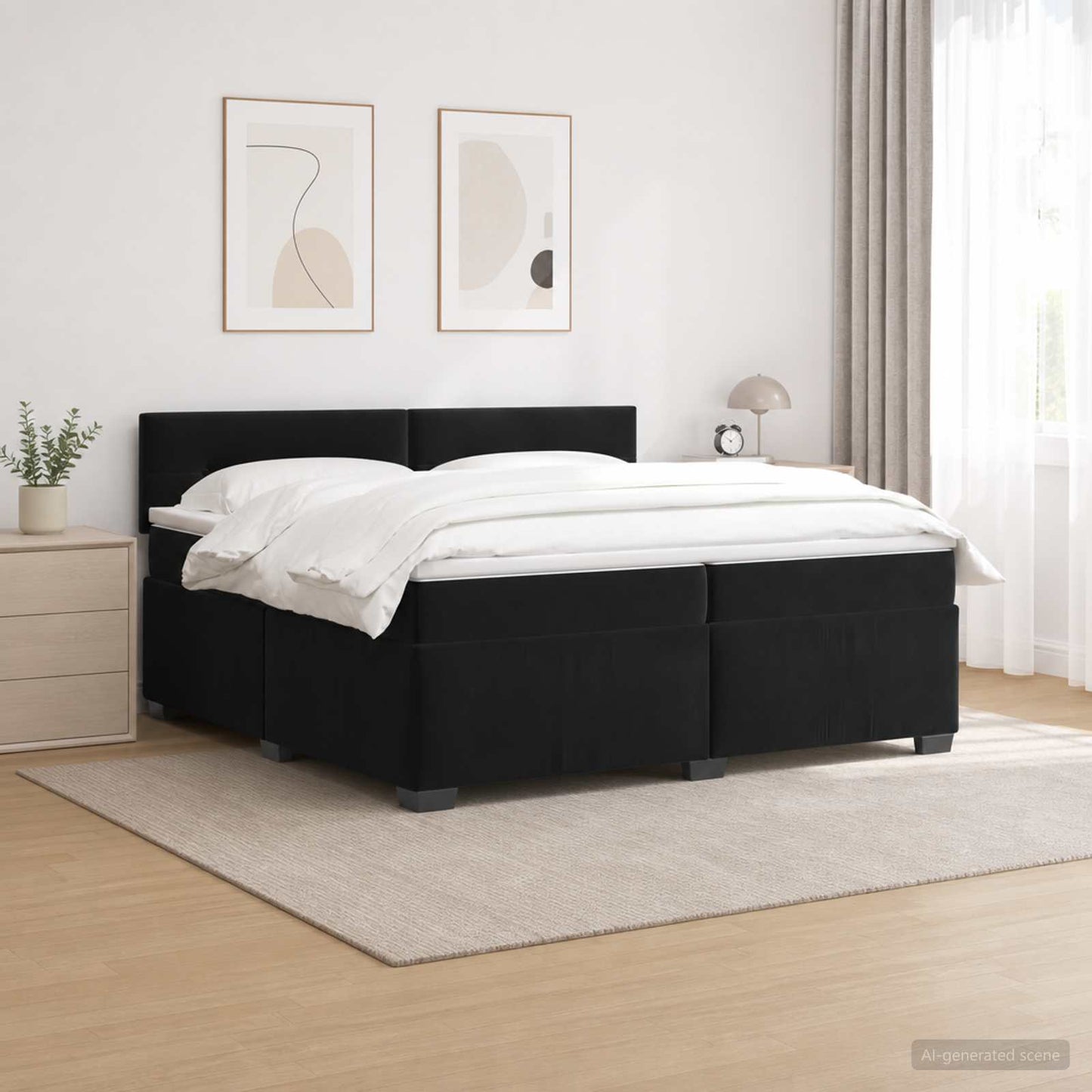 Letto con Box Spring, Materasso e LED Nero 200 x 200 cm Velluto