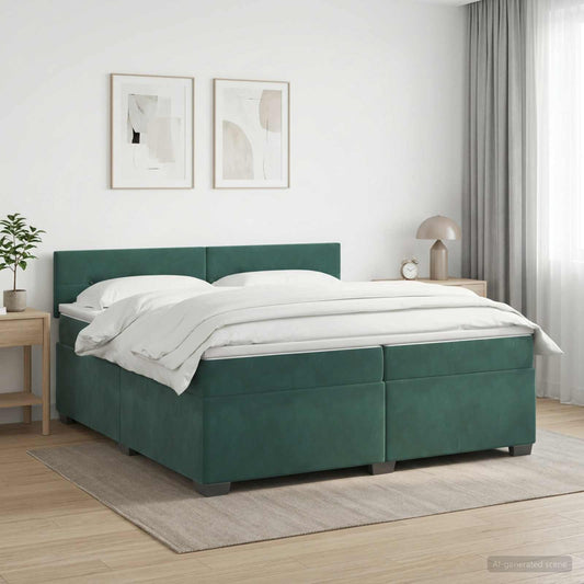 Letto con Box Spring, Materasso e LED Verde Scuro 200 x 200 cm - homemem39