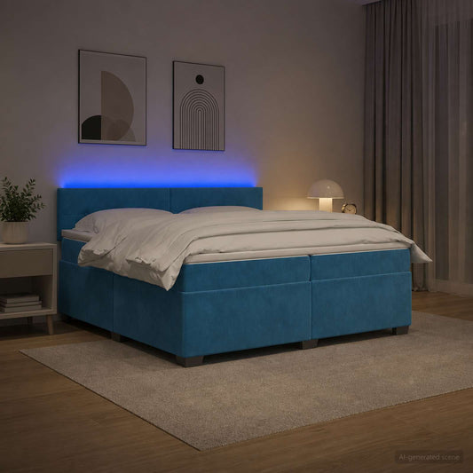 Letto con Box Spring, Materasso e LED Blu 200 x 200 cm Velluto - homemem39