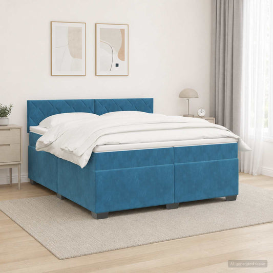 Letto con Box Spring, Materasso e LED Blu 200 x 200 cm Velluto - homemem39