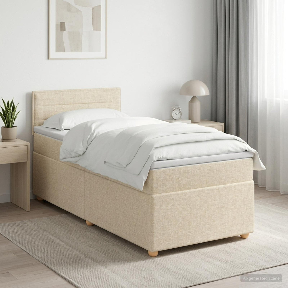 Letto box spring con materasso Crema 100 x 200 cm Tessuto | homemem39