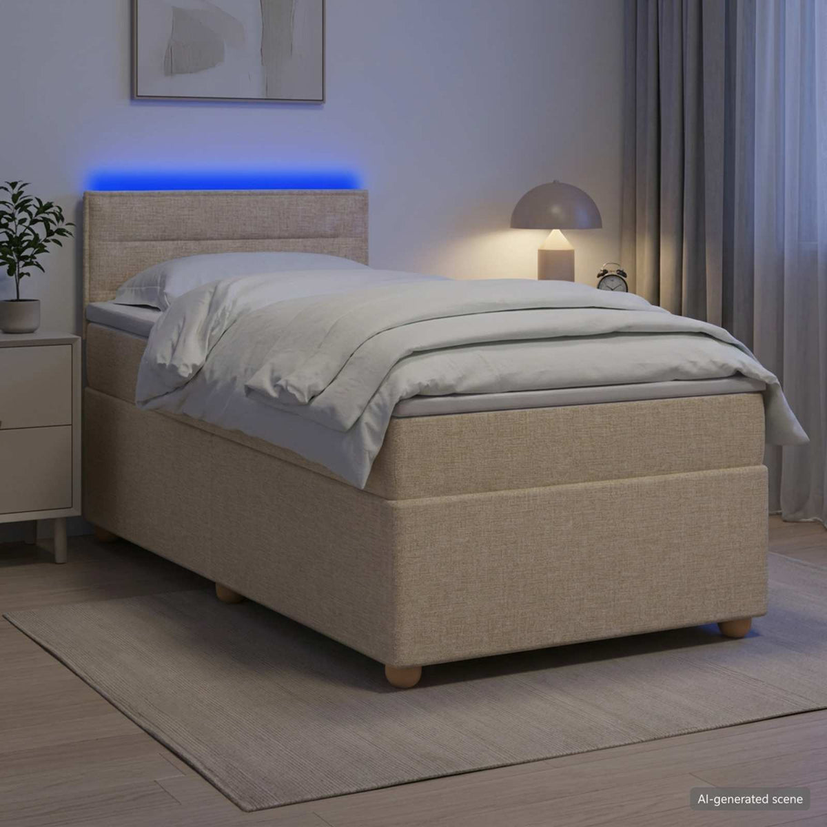 Letto box spring con materasso Crema 100 x 200 cm Tessuto | homemem39