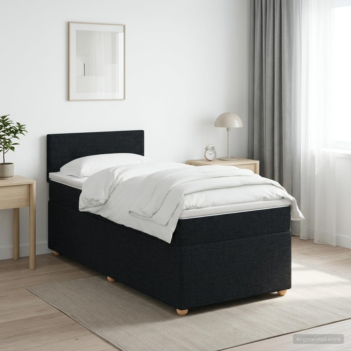 Letto box spring con materasso Nero 90 x 200 cm Tessuto