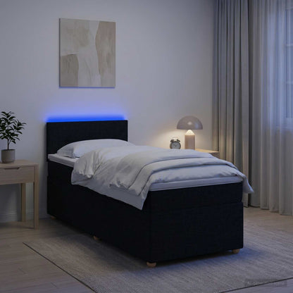 Letto box spring con materasso Nero 90 x 200 cm Tessuto