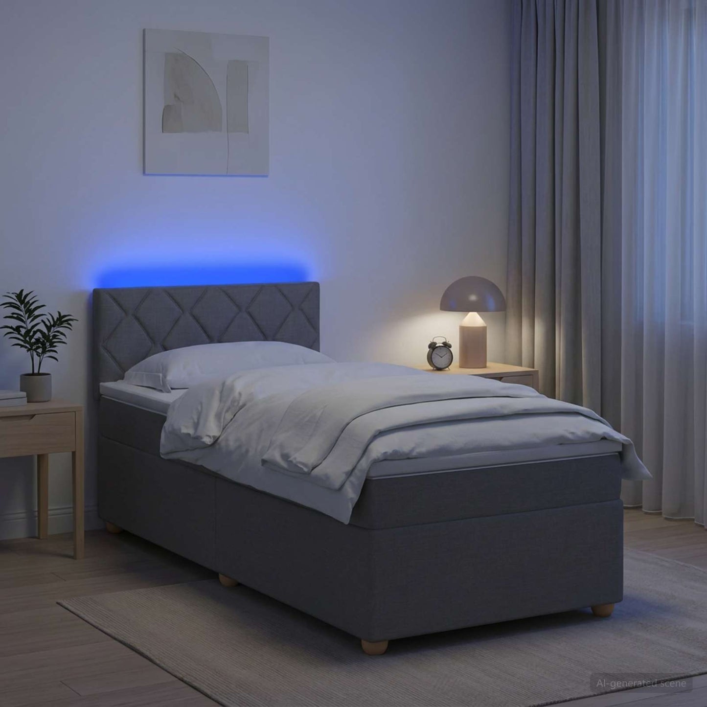 Letto con Box Spring, Materasso e LED Grigio Chiaro 90 x 190 cm
