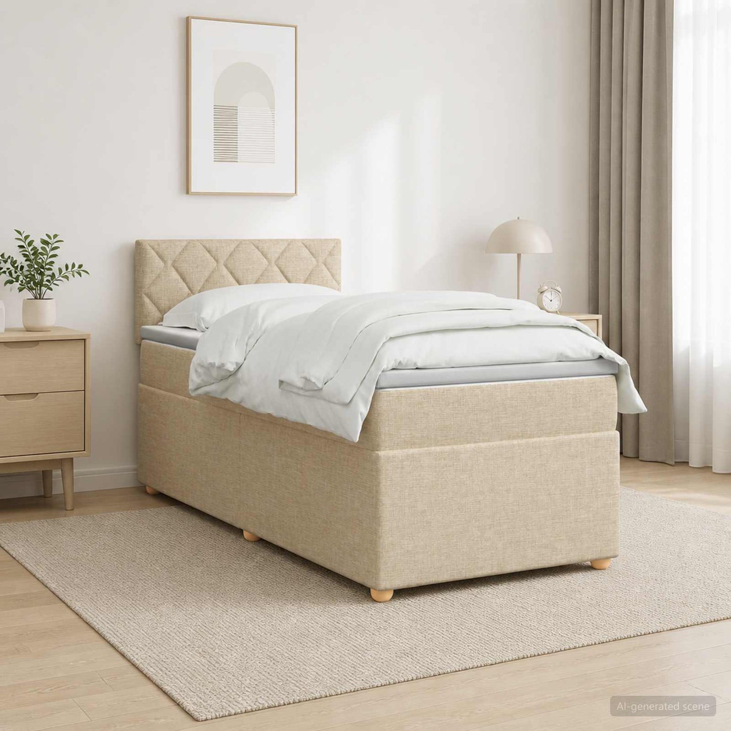 Letto box spring con materasso Crema 100 x 200 cm Tessuto | homemem39