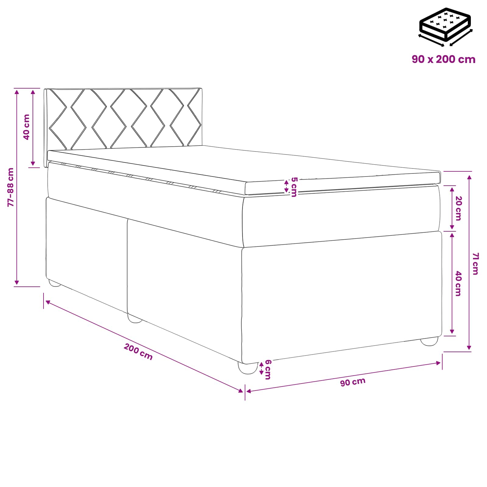 Letto box spring con materasso Blu 90 x 200 cm Tessuto | homemem39
