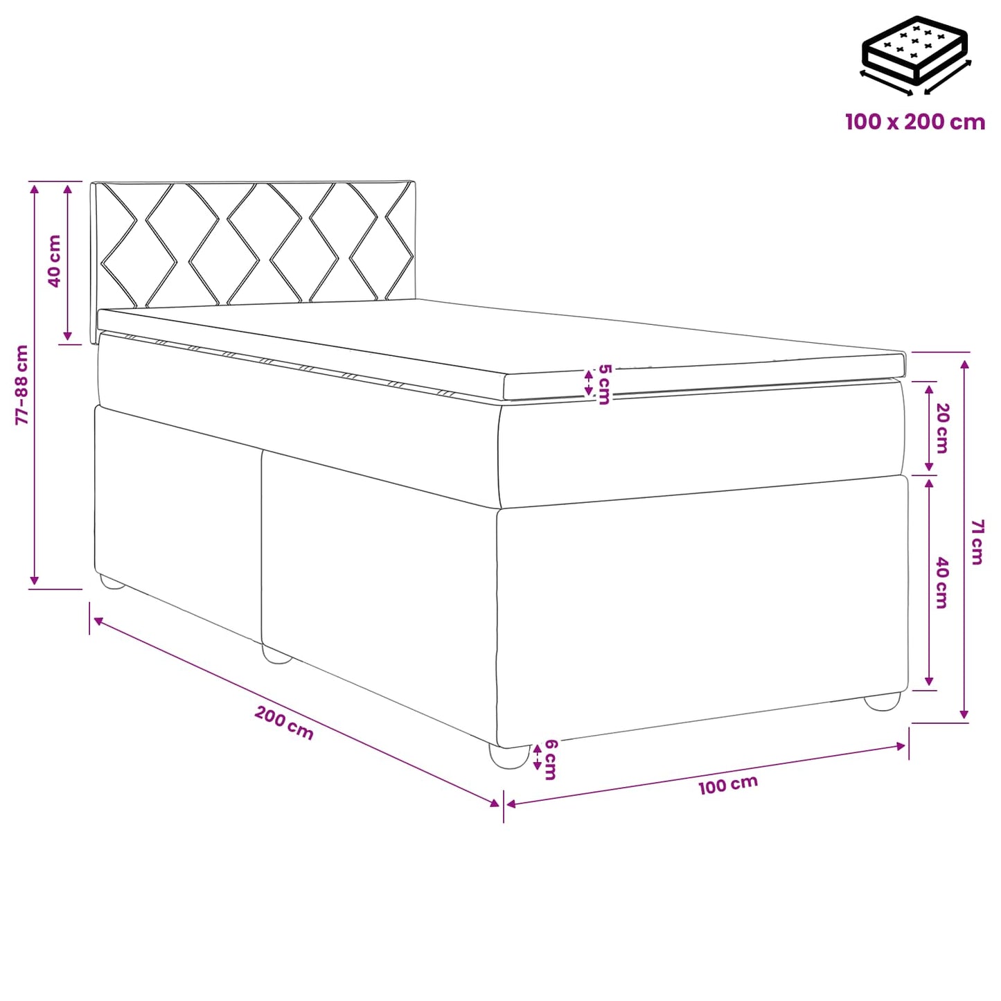 Letto box spring con materasso Marrone Scuro 100 x 200 cm | homemem39