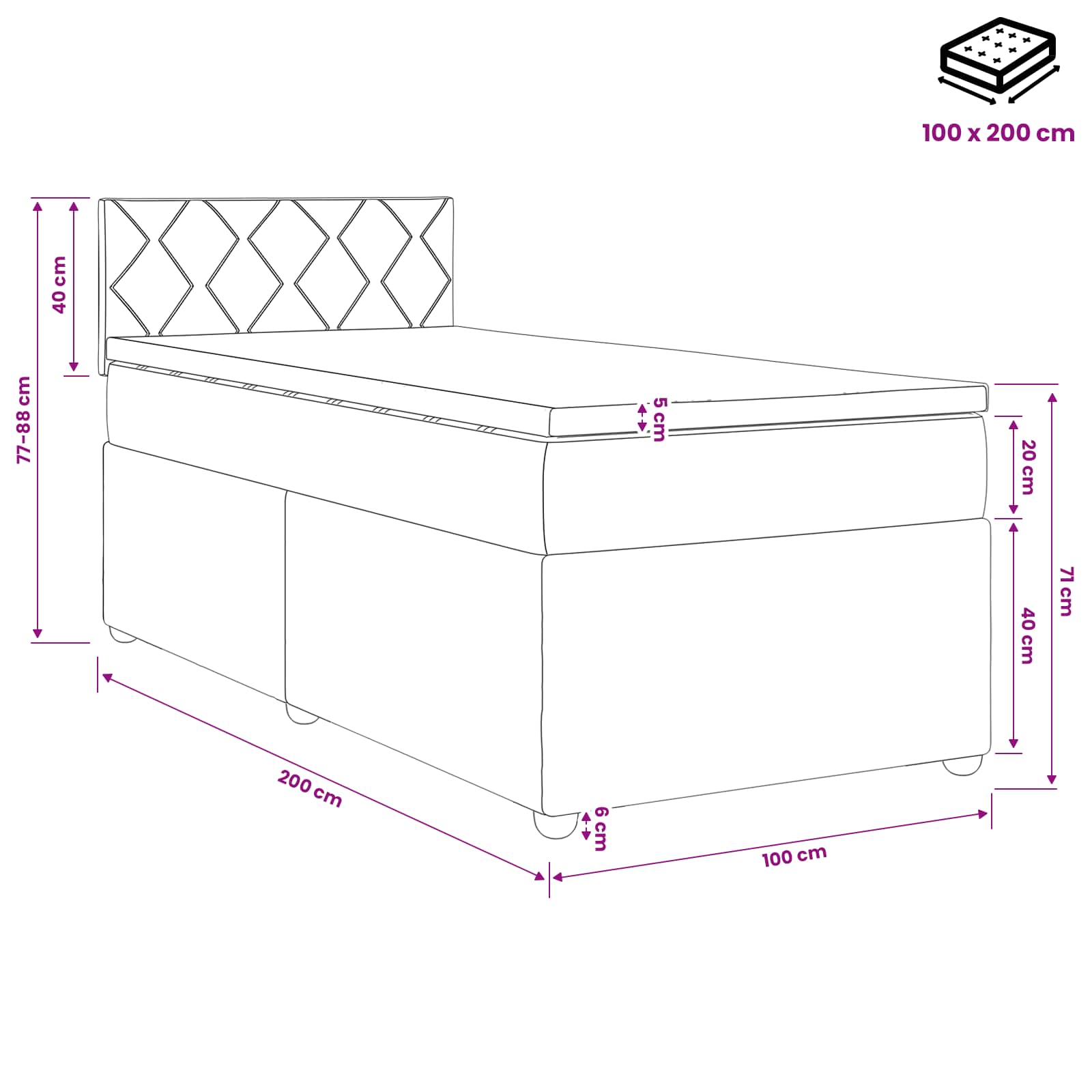 Letto box spring con materasso Marrone Scuro 100 x 200 cm | homemem39