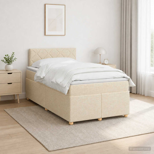Letto box spring con materasso Crema 120 x 190 cm Tessuto | homemem39