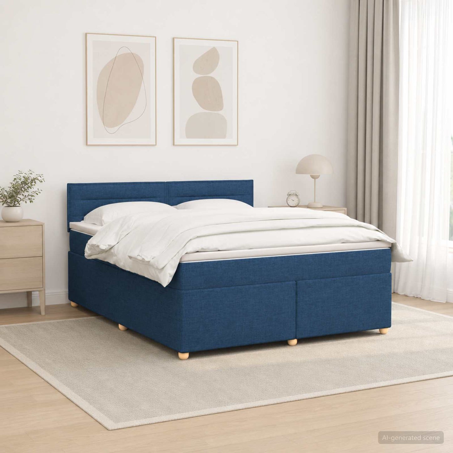 Letto box spring con materasso Blu 160 x 200 cm Tessuto
