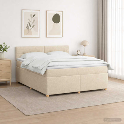 Letto box spring con materasso Crema 140 x 200 cm Tessuto