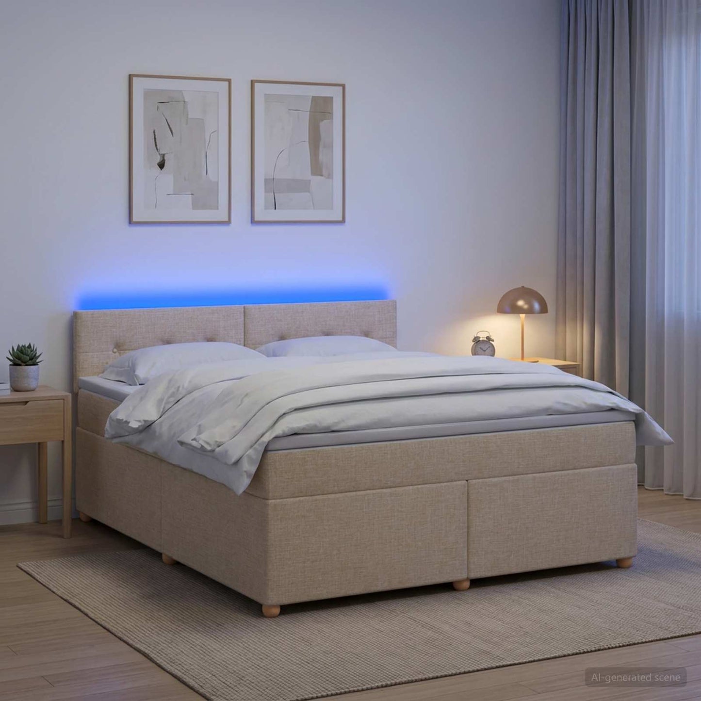 Letto box spring con materasso Crema 140 x 200 cm Tessuto