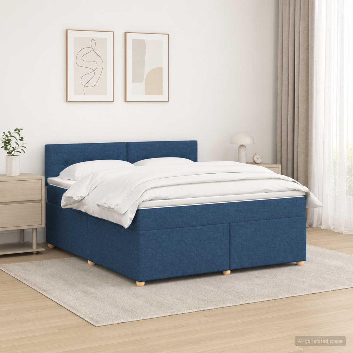 Letto box spring con materasso Blu 140 x 200 cm Tessuto - homemem39