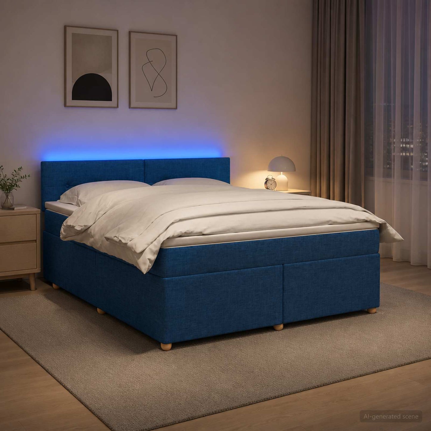 Letto box spring con materasso Blu 140 x 190 cm Tessuto