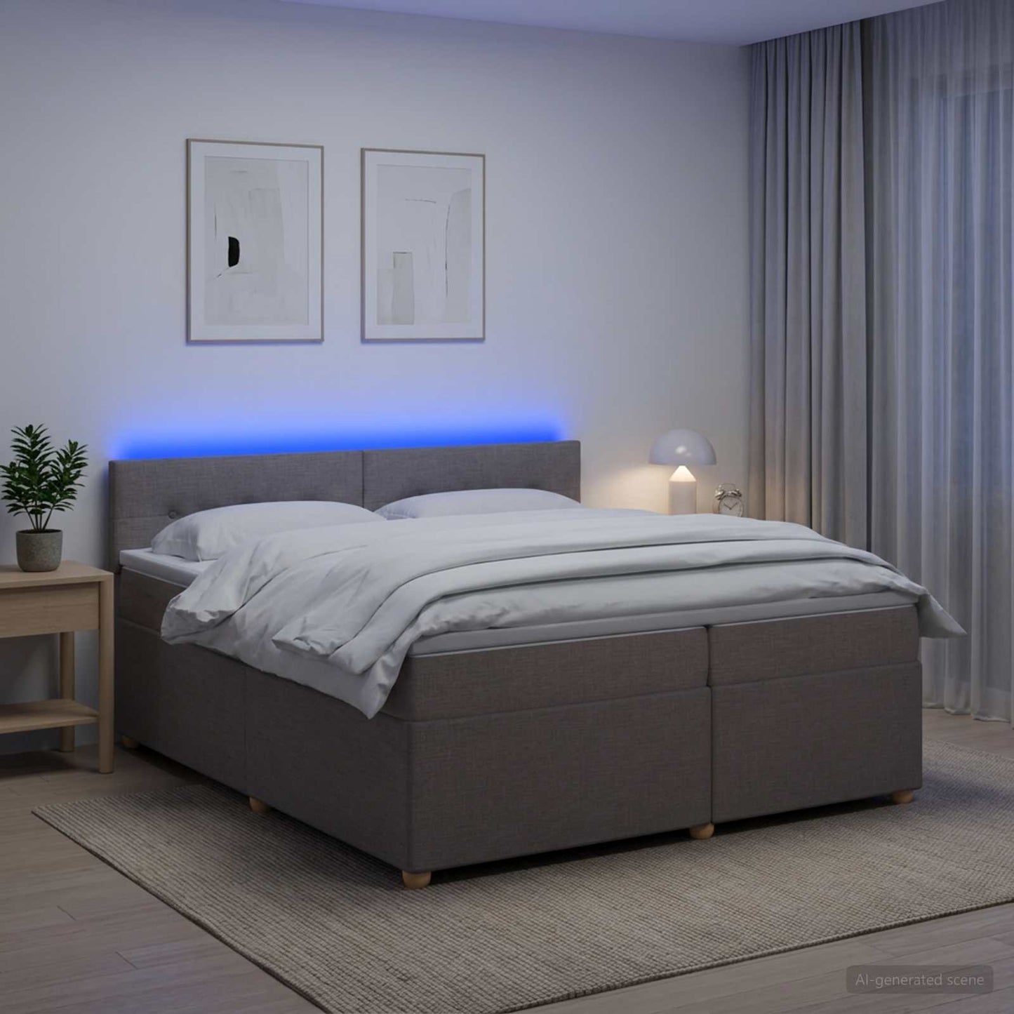 Letto box spring con materasso Tortora 200 x 200 cm Tessuto