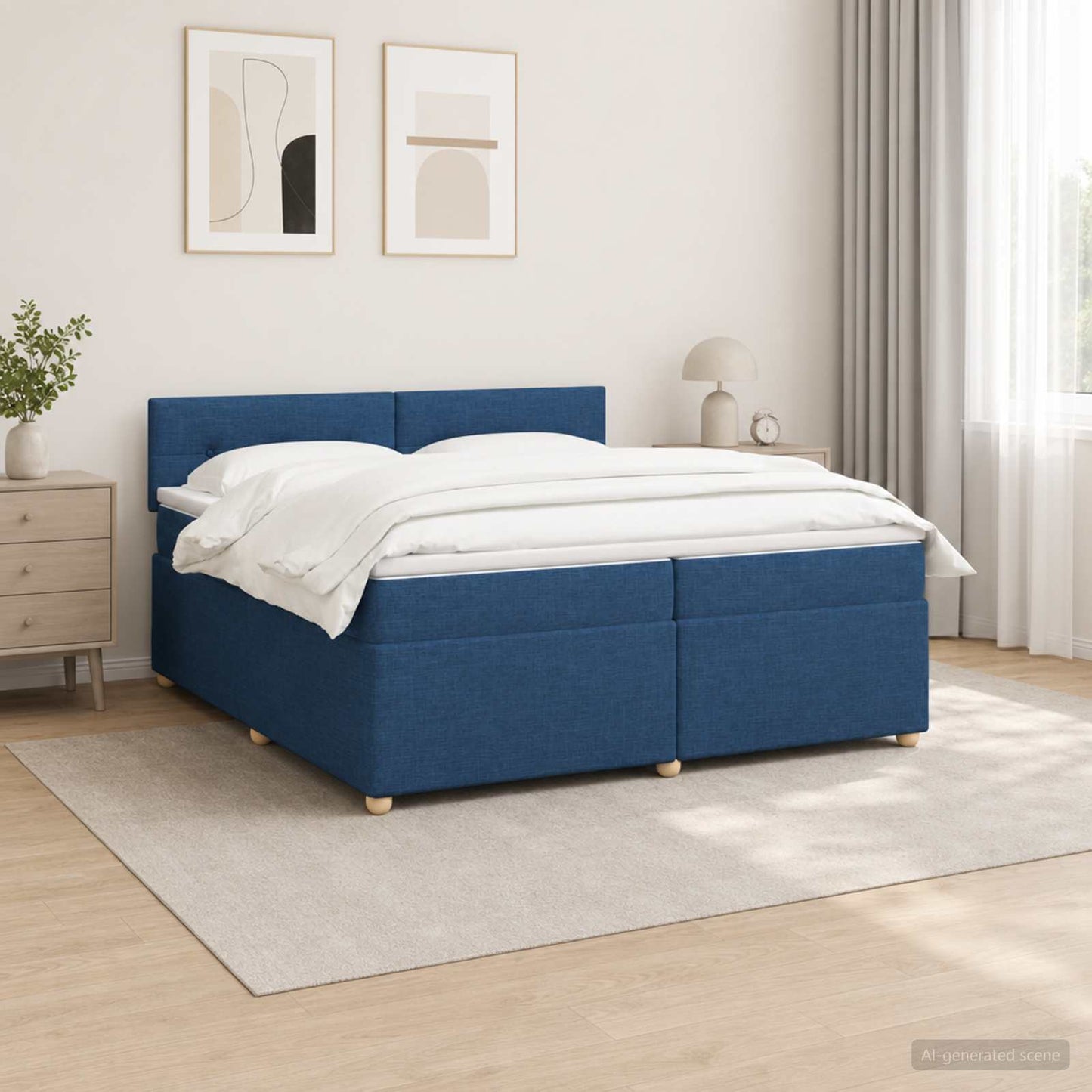 Letto box spring con materasso Blu 200 x 200 cm Tessuto