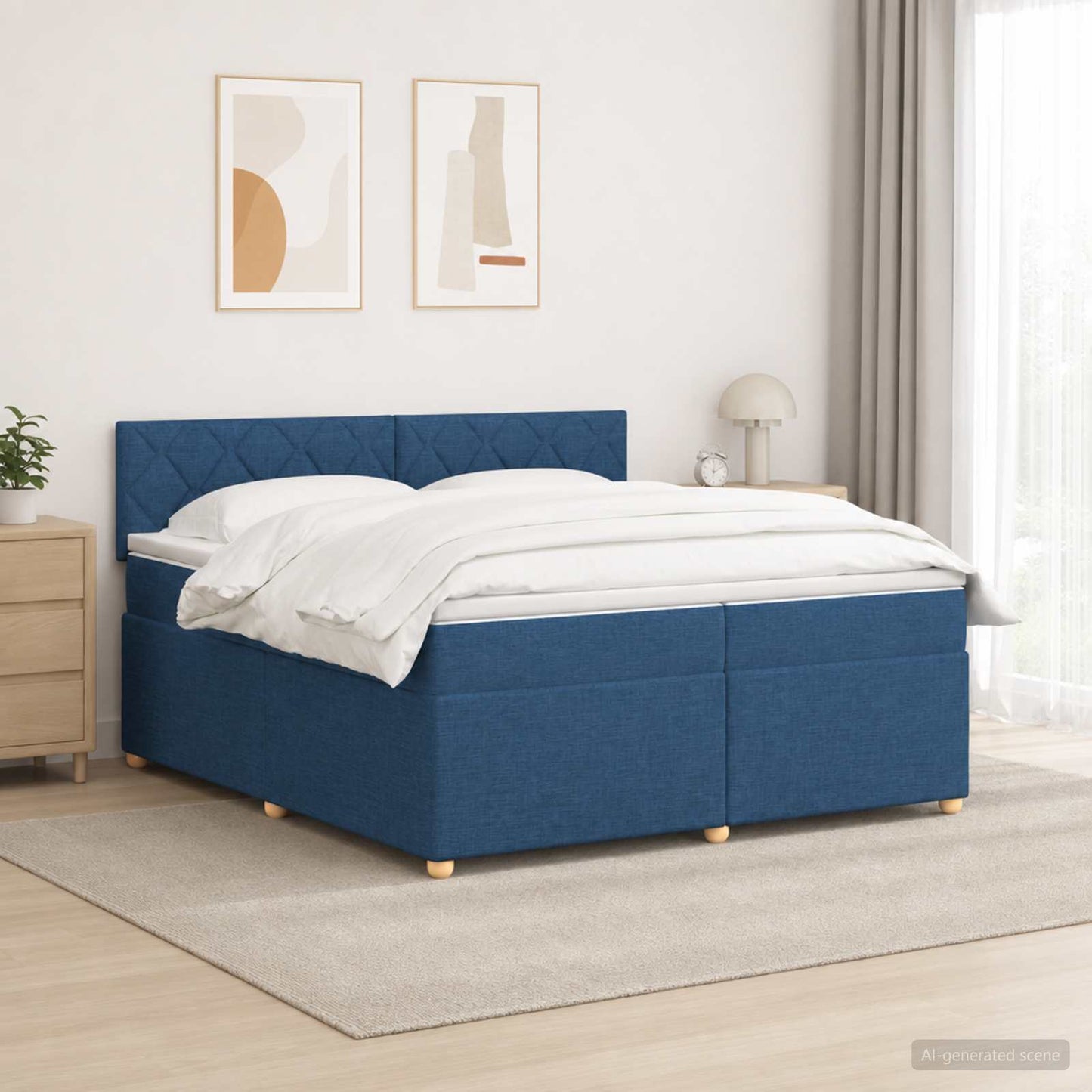 Letto box spring con materasso Blu 200 x 200 cm Tessuto