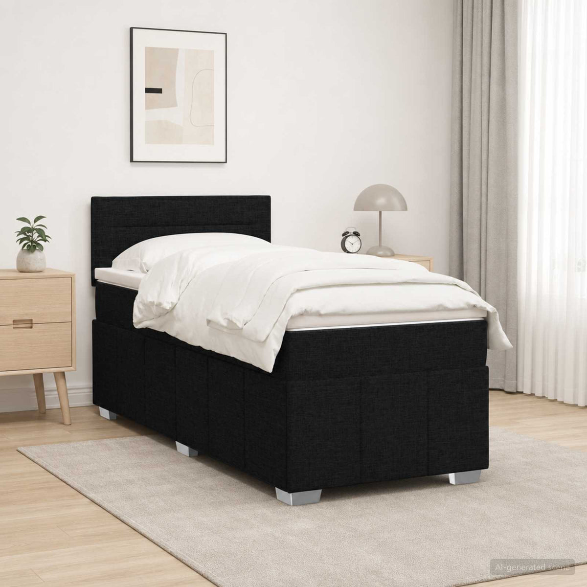 Letto box spring con materasso Nero 90 x 190 cm Tessuto - homemem39
