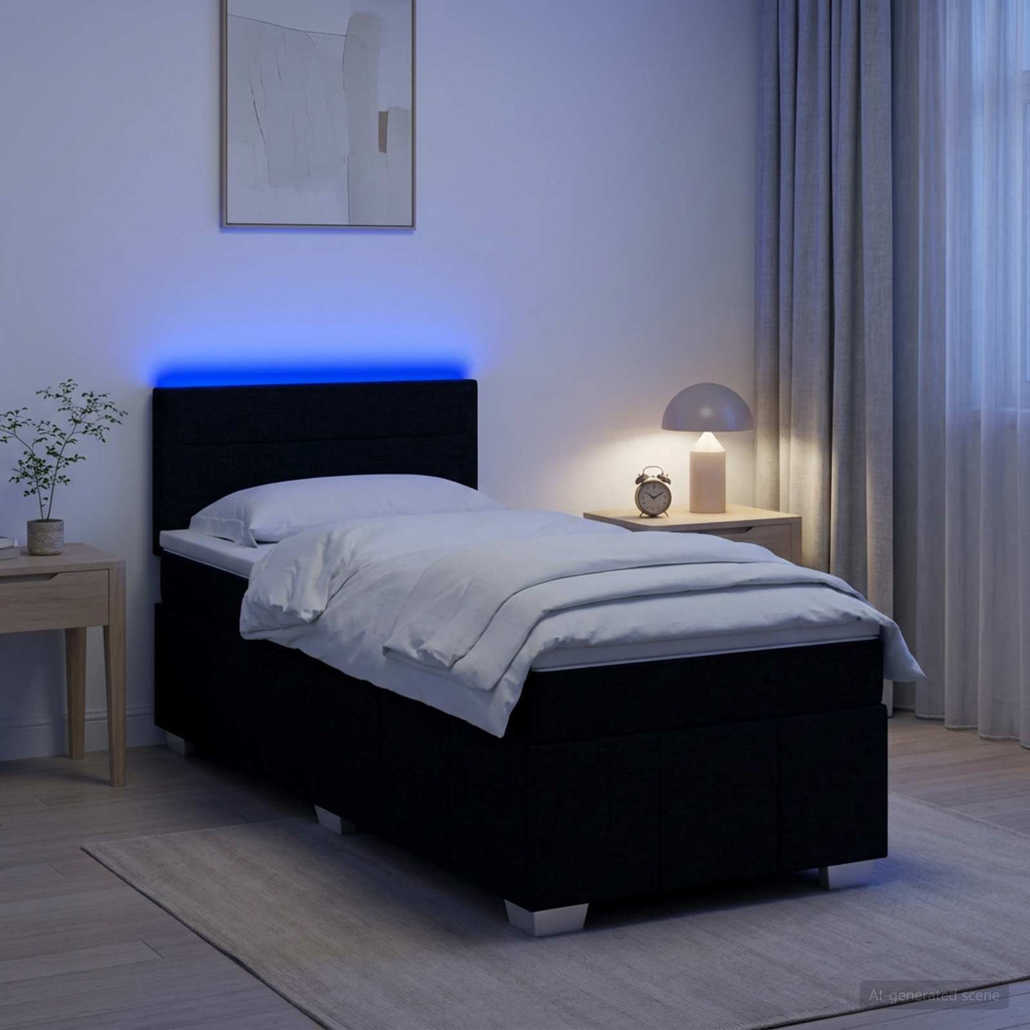 Letto box spring con materasso Nero 80 x 200 cm Tessuto