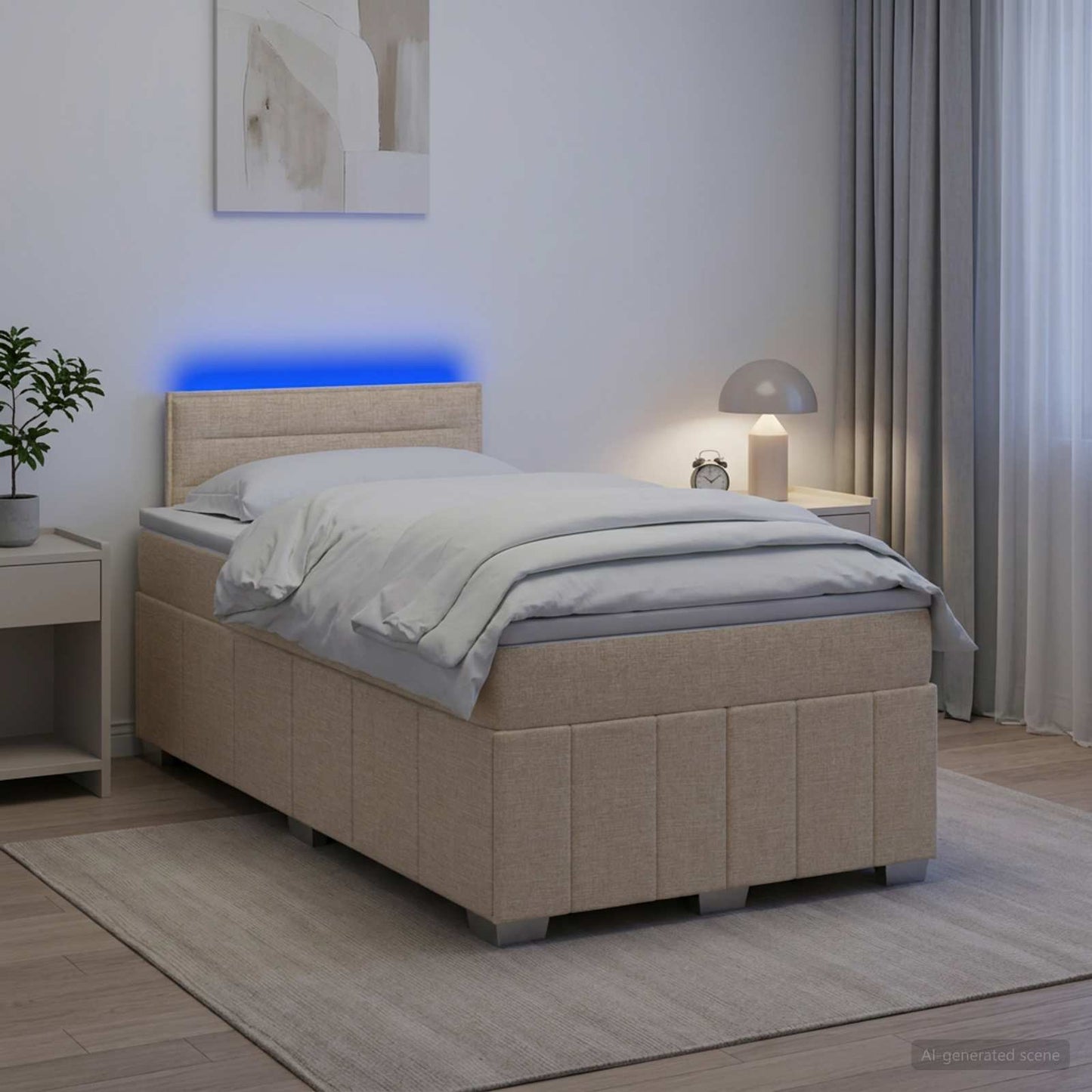 Letto box spring con materasso Crema 120 x 190 cm Tessuto