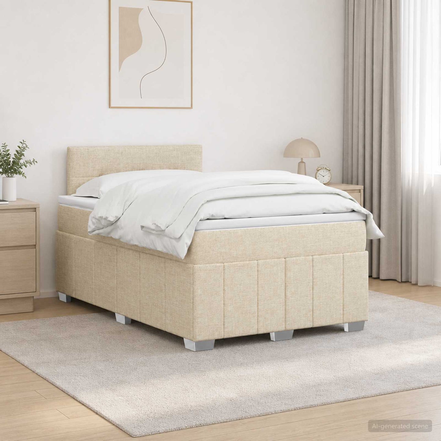 Letto box spring con materasso Crema 120 x 200 cm Tessuto | homemem39