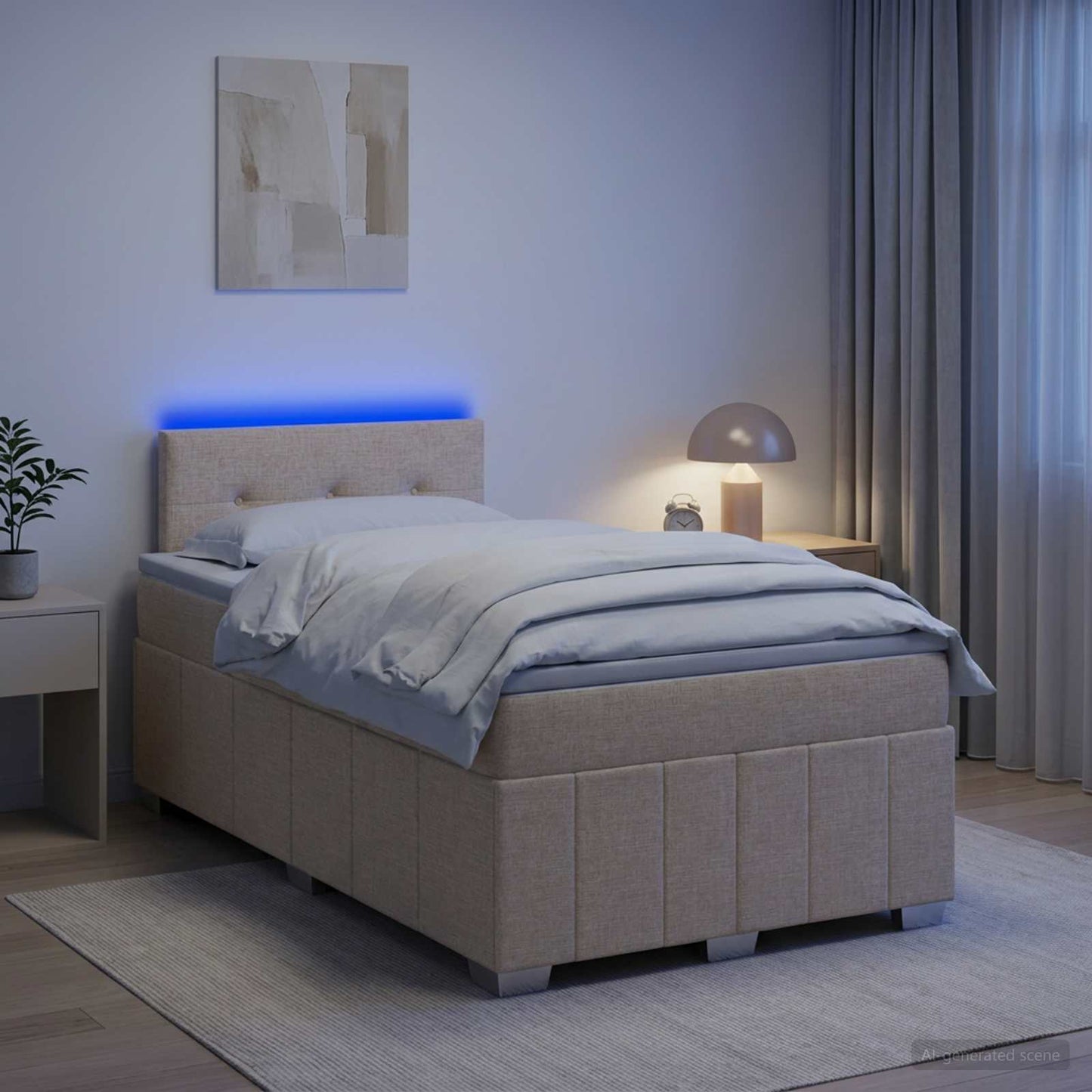 Letto box spring con materasso Crema 120 x 190 cm Tessuto | homemem39
