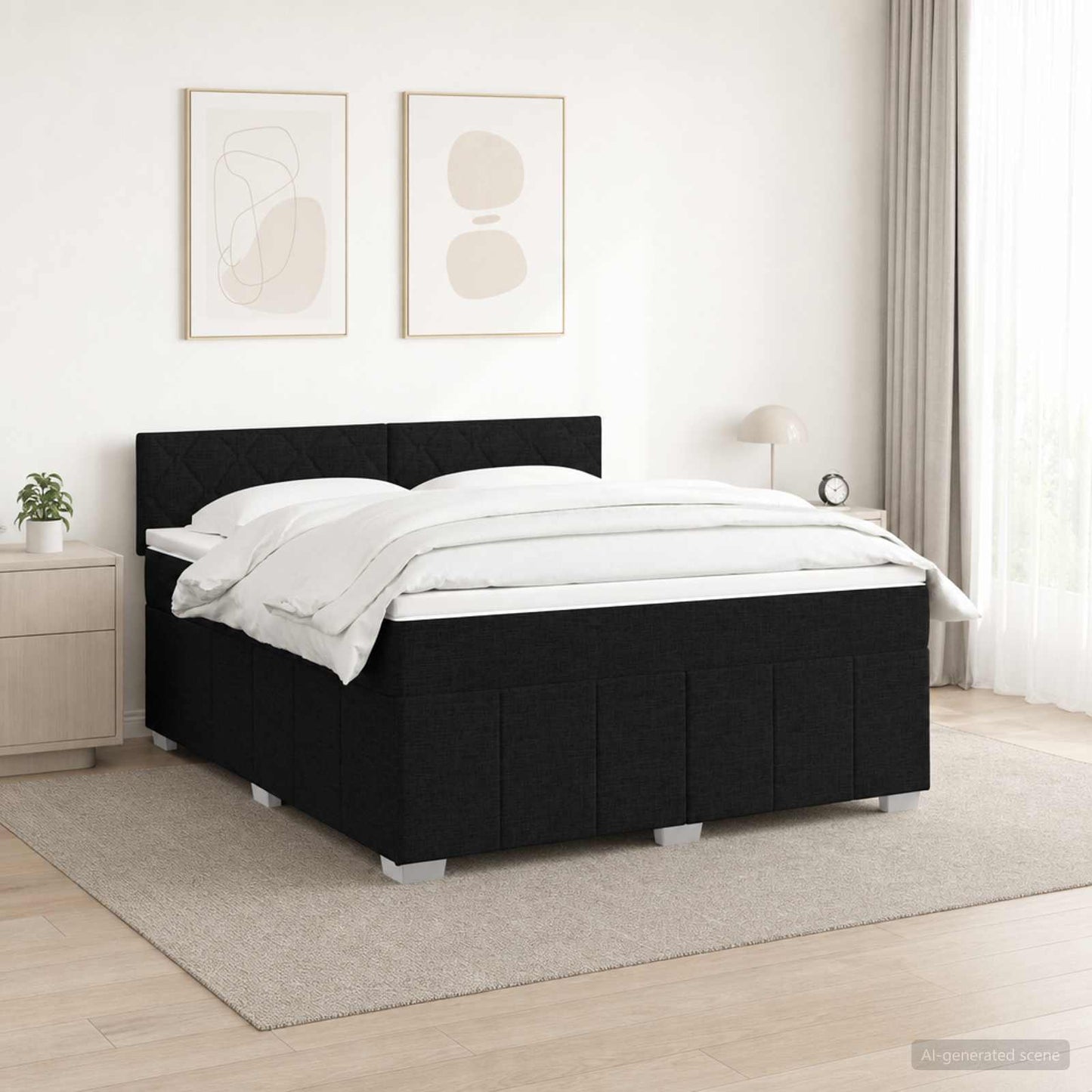 Letto box spring con materasso Nero 140 x 200 cm Tessuto | homemem39