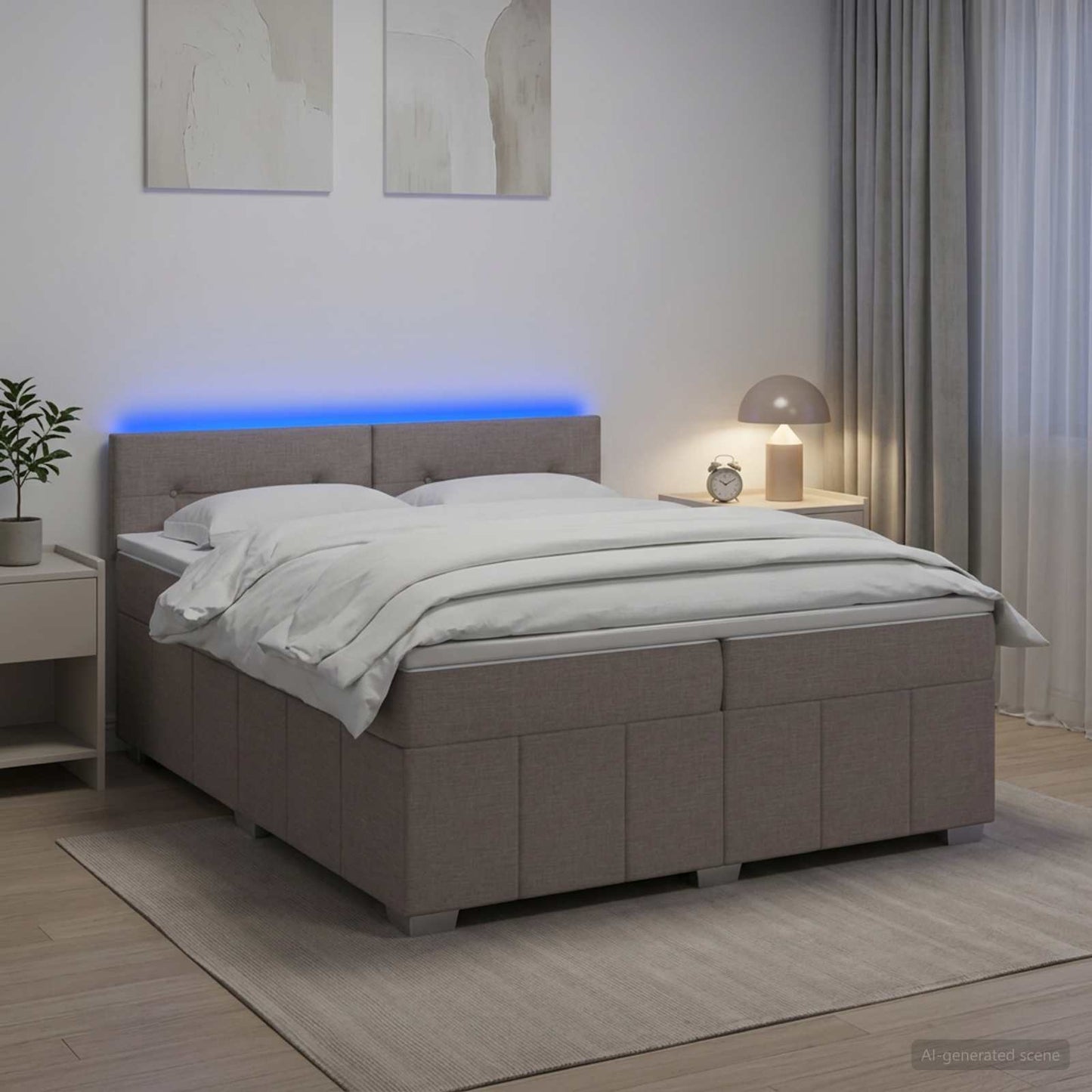 Letto box spring con materasso Tortora 200 x 200 cm Tessuto | homemem39