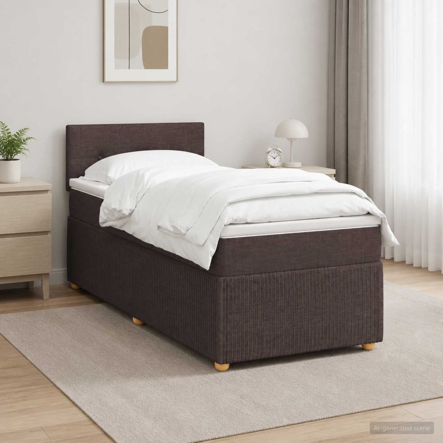 Letto box spring con materasso Marrone Scuro 90 x 190 cm