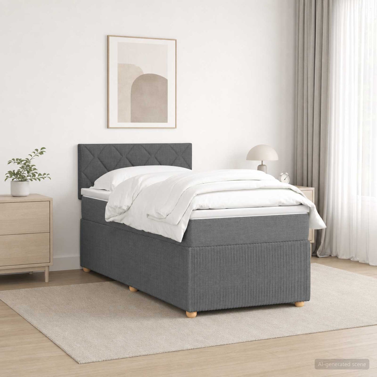 Letto box spring con materasso Grigio Scuro 80 x 200 cm Tessuto