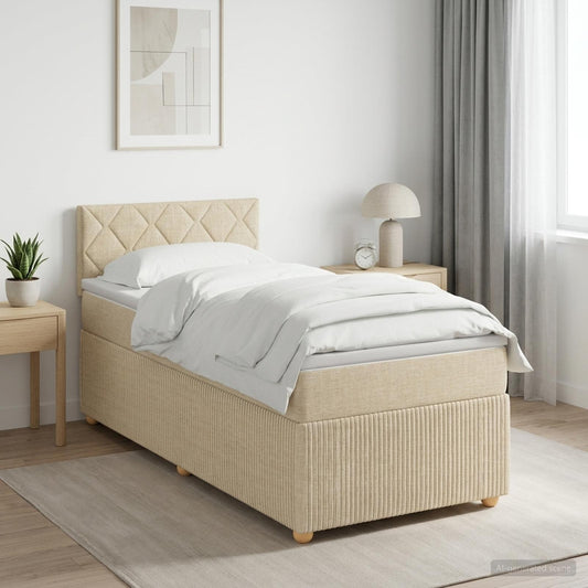 Letto box spring con materasso Crema 90 x 190 cm Tessuto