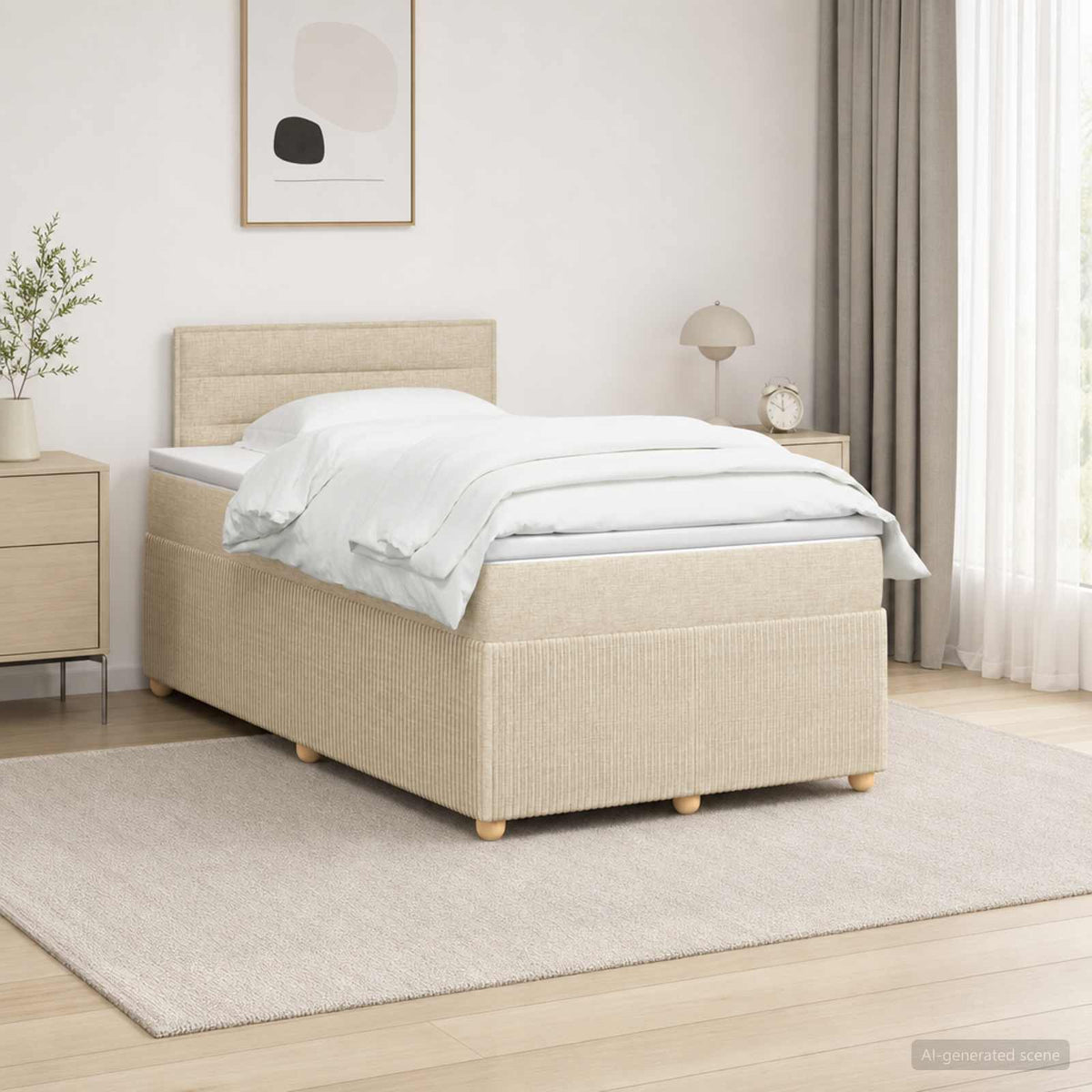 Letto box spring con materasso Crema 120 x 200 cm Tessuto | homemem39