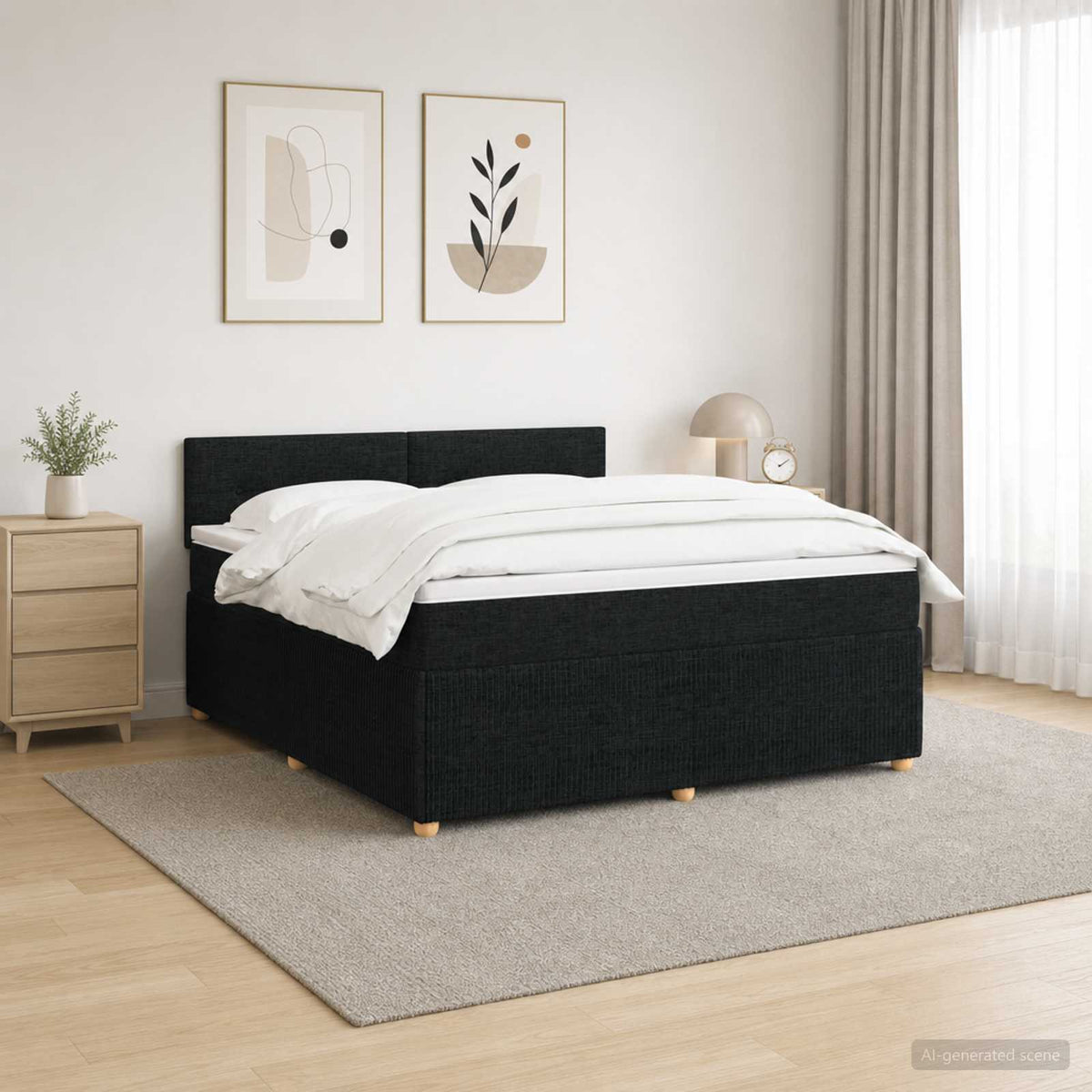 Letto box spring con materasso Nero 160 x 200 cm Tessuto | homemem39