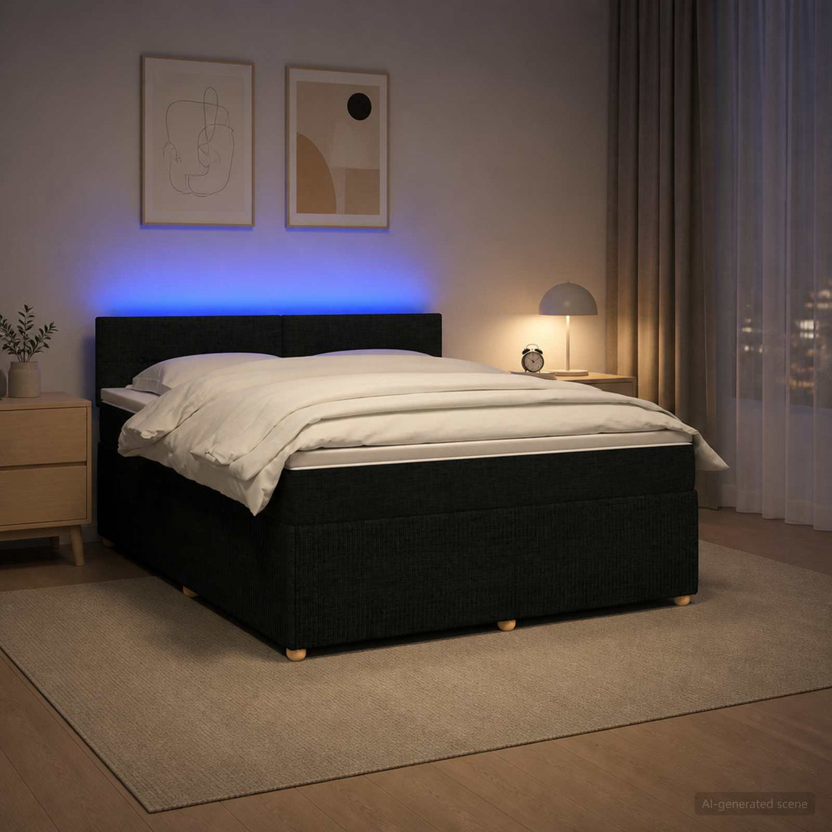Letto box spring con materasso Nero 160 x 200 cm Tessuto | homemem39
