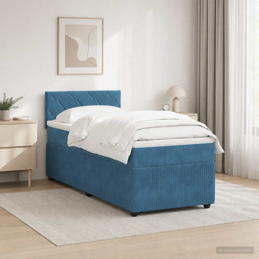 Letto box spring con materasso Blu 90 x 200 cm Velluto