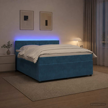 Letto box spring con materasso Blu 140 x 200 cm Velluto